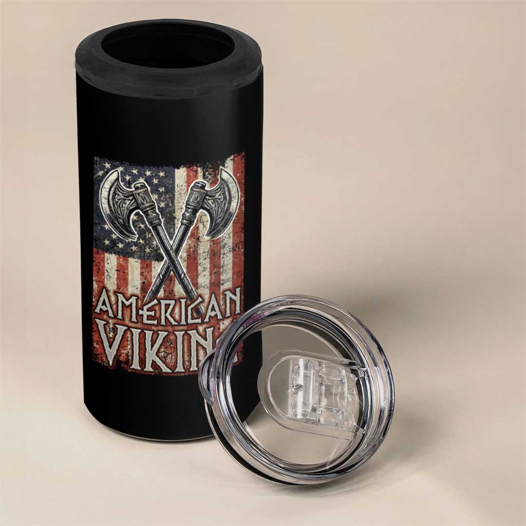 American Viking 4 in 1 Can Cooler Tumbler American Flag Axe Norse Mythology
