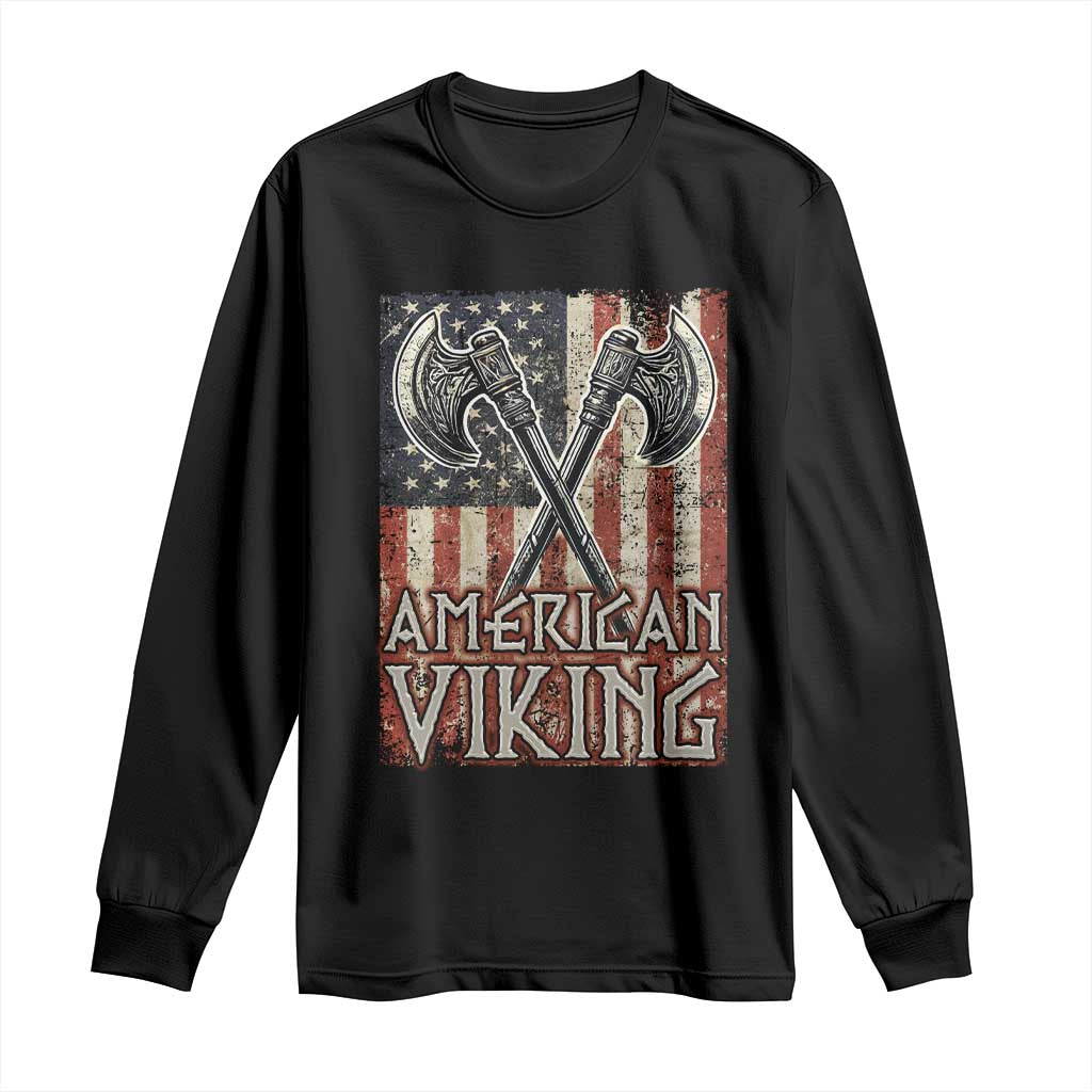 American Viking Long Sleeve Shirt American Flag Axe Norse Mythology