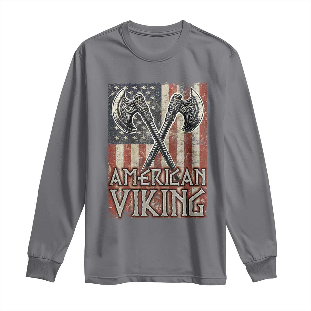 American Viking Long Sleeve Shirt American Flag Axe Norse Mythology