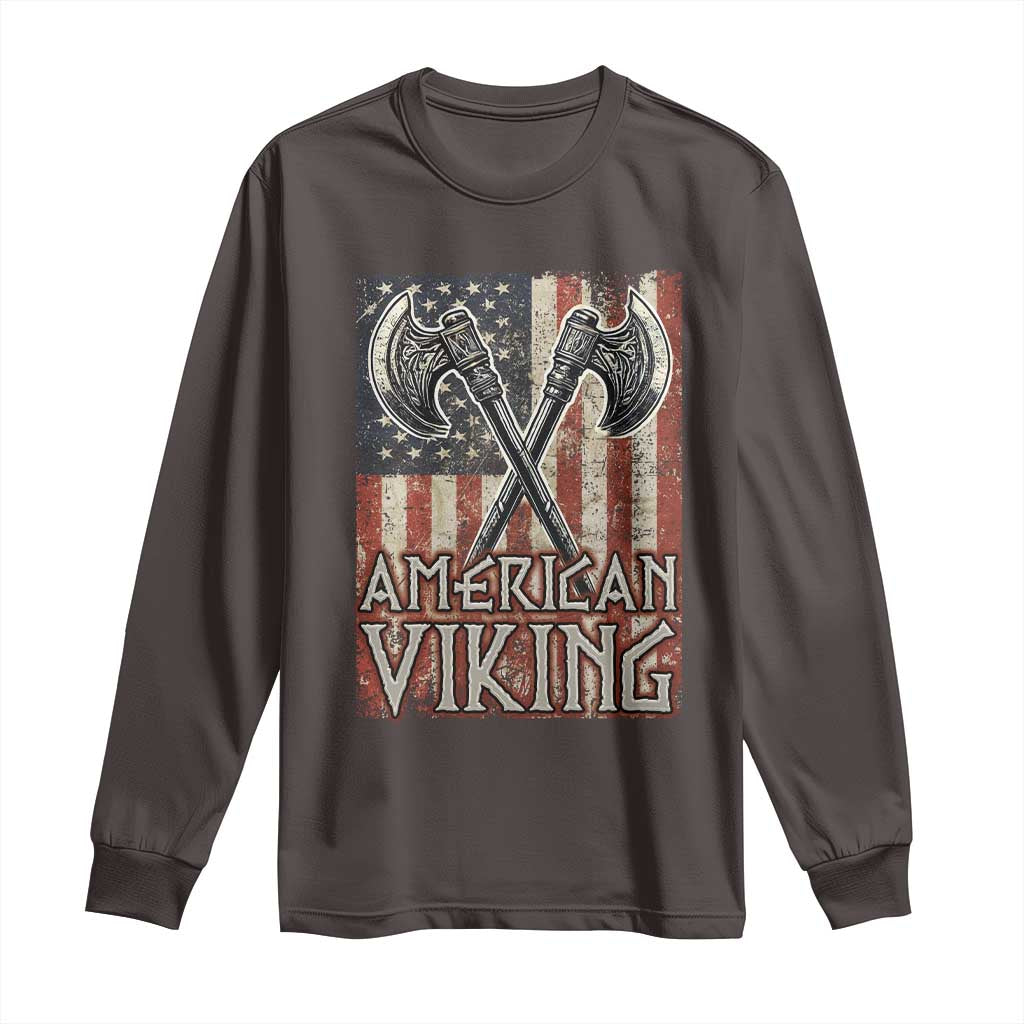 American Viking Long Sleeve Shirt American Flag Axe Norse Mythology
