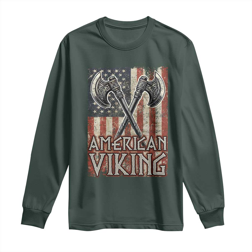 American Viking Long Sleeve Shirt American Flag Axe Norse Mythology