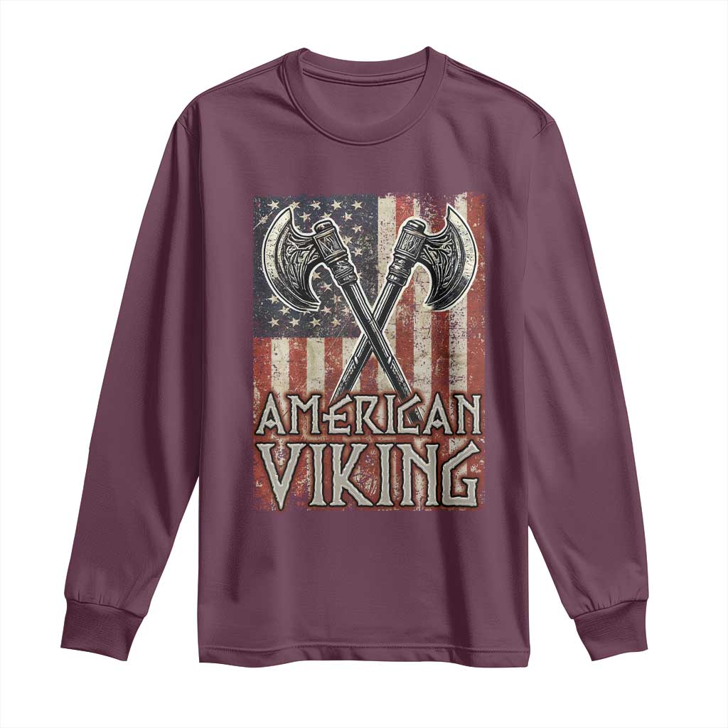 American Viking Long Sleeve Shirt American Flag Axe Norse Mythology