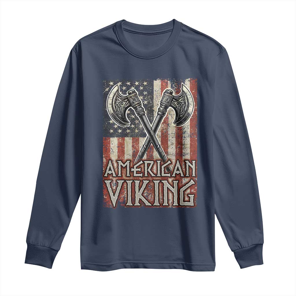 American Viking Long Sleeve Shirt American Flag Axe Norse Mythology