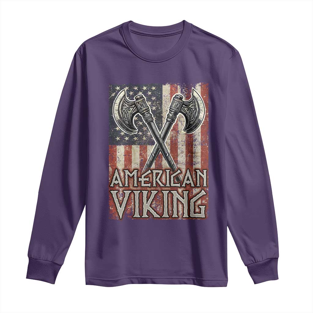American Viking Long Sleeve Shirt American Flag Axe Norse Mythology