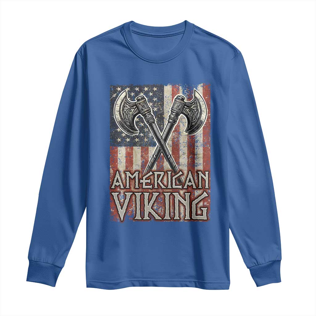 American Viking Long Sleeve Shirt American Flag Axe Norse Mythology