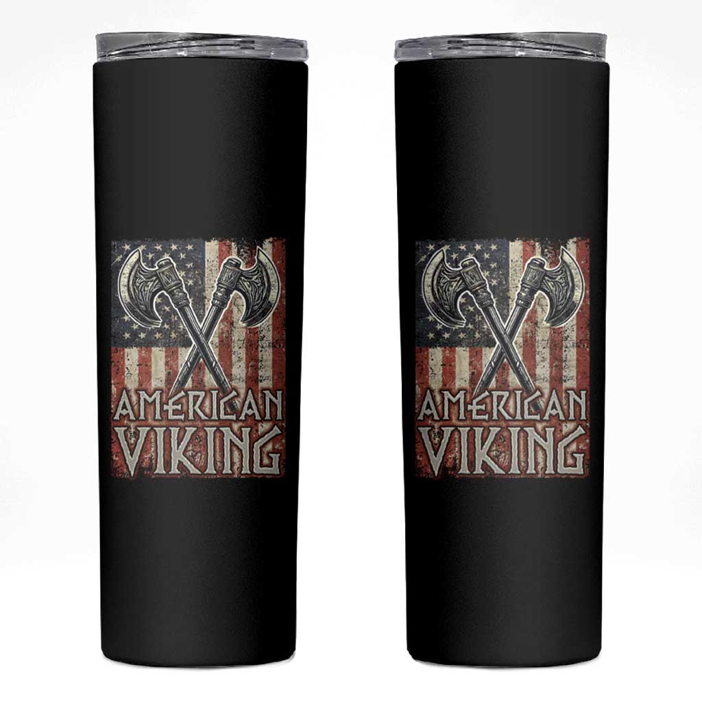American Viking Skinny Tumbler American Flag Axe Norse Mythology