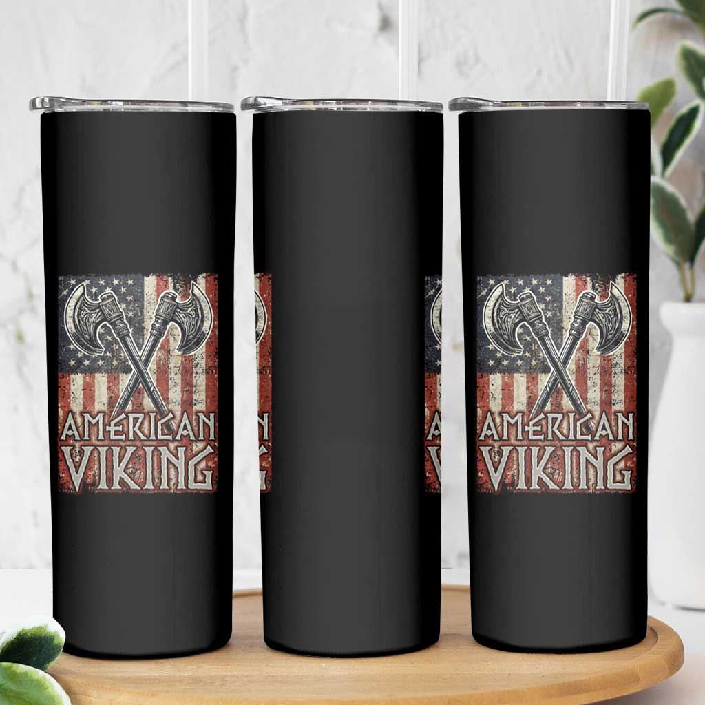 American Viking Skinny Tumbler American Flag Axe Norse Mythology