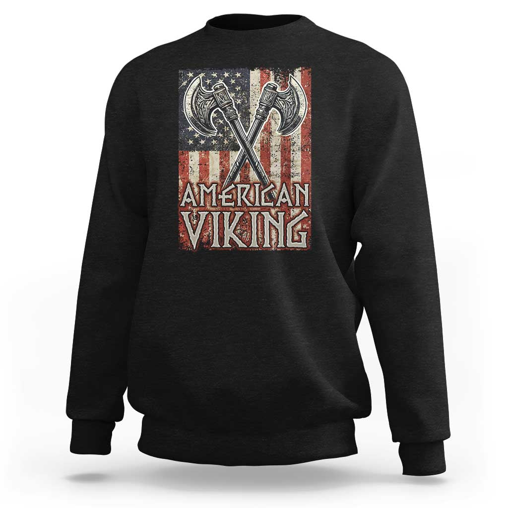 American Viking Sweatshirt American Flag Axe Norse Mythology