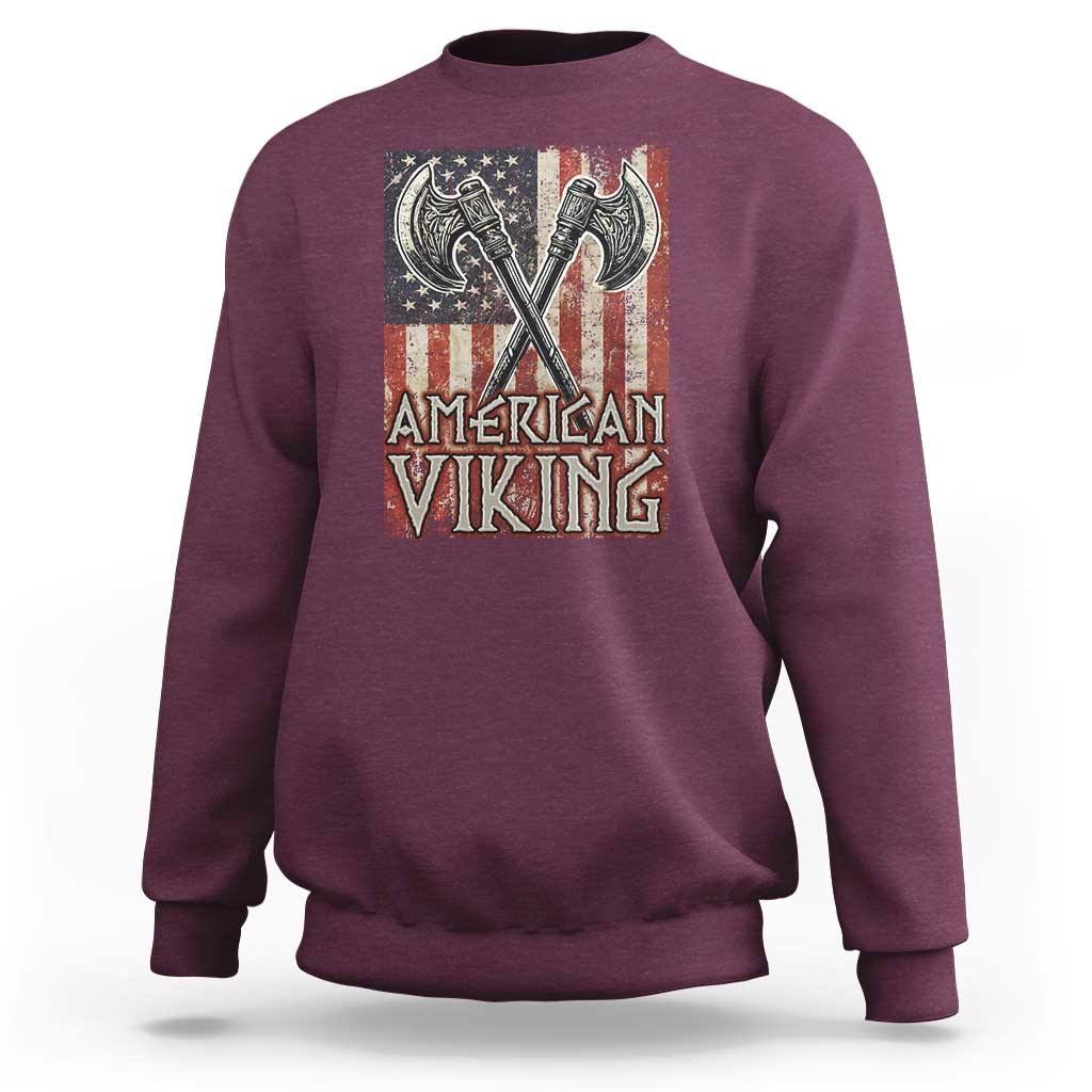 American Viking Sweatshirt American Flag Axe Norse Mythology