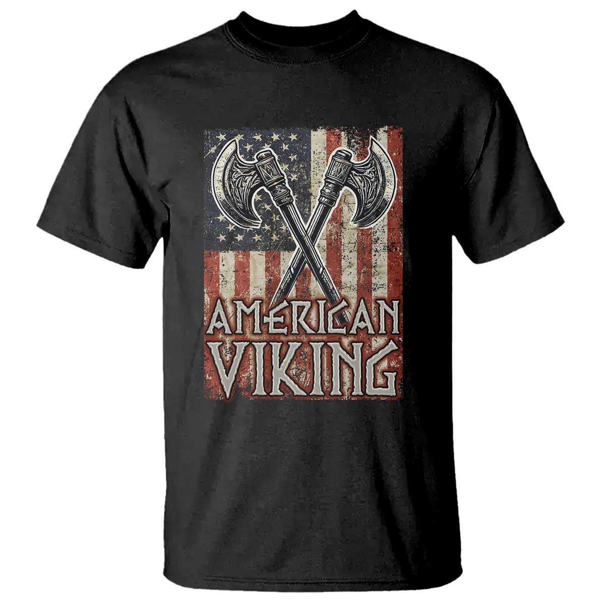 American Viking T Shirt American Flag Axe Norse Mythology