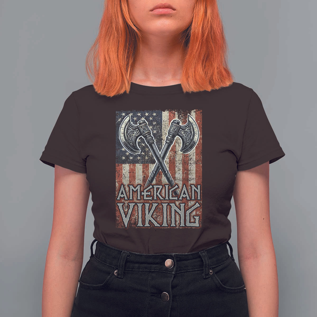 American Viking T Shirt For Women American Flag Axe Norse Mythology