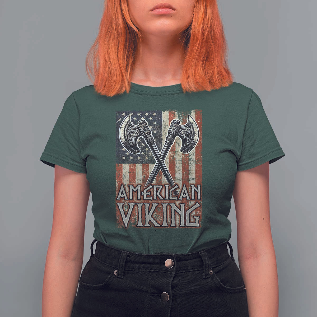 American Viking T Shirt For Women American Flag Axe Norse Mythology