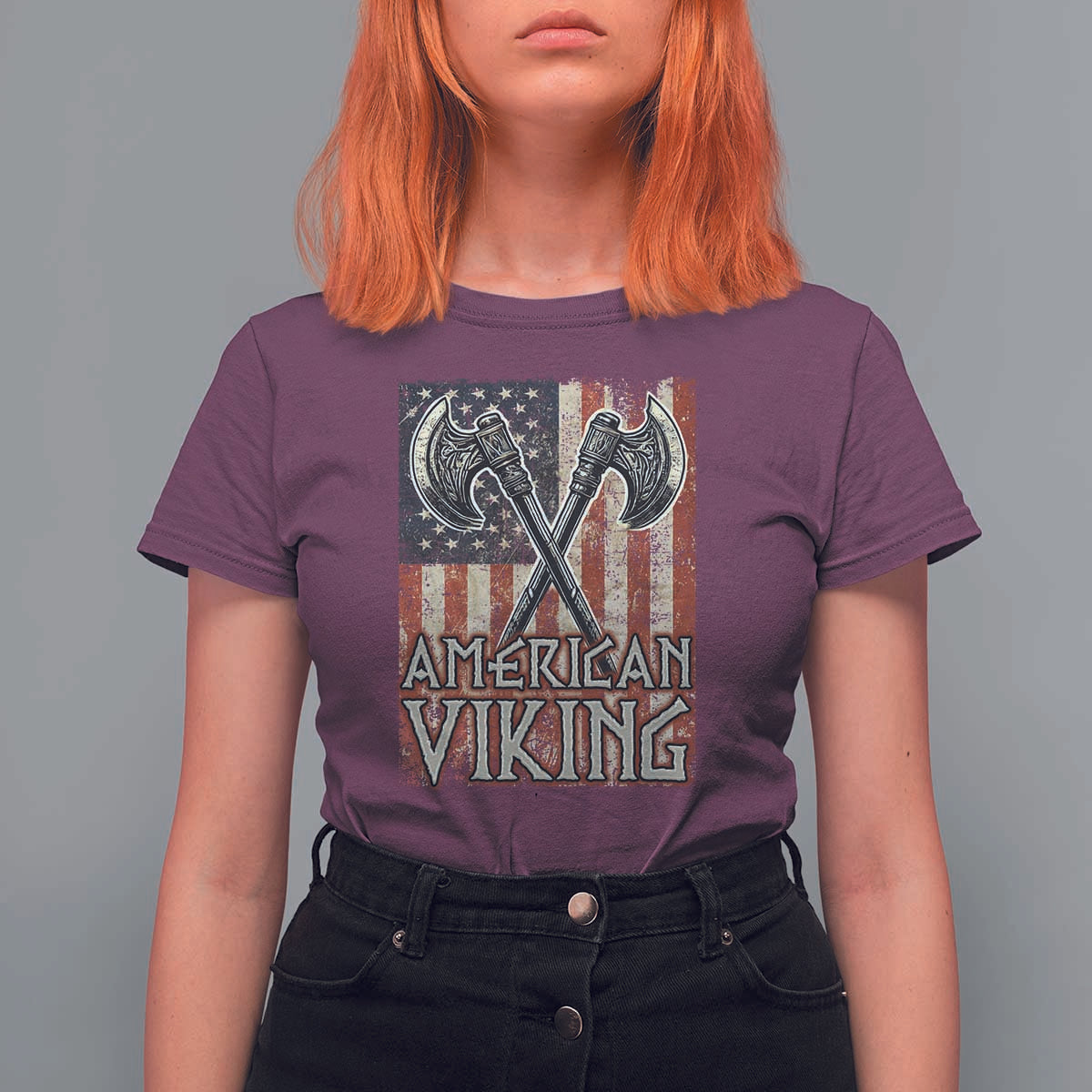 American Viking T Shirt For Women American Flag Axe Norse Mythology