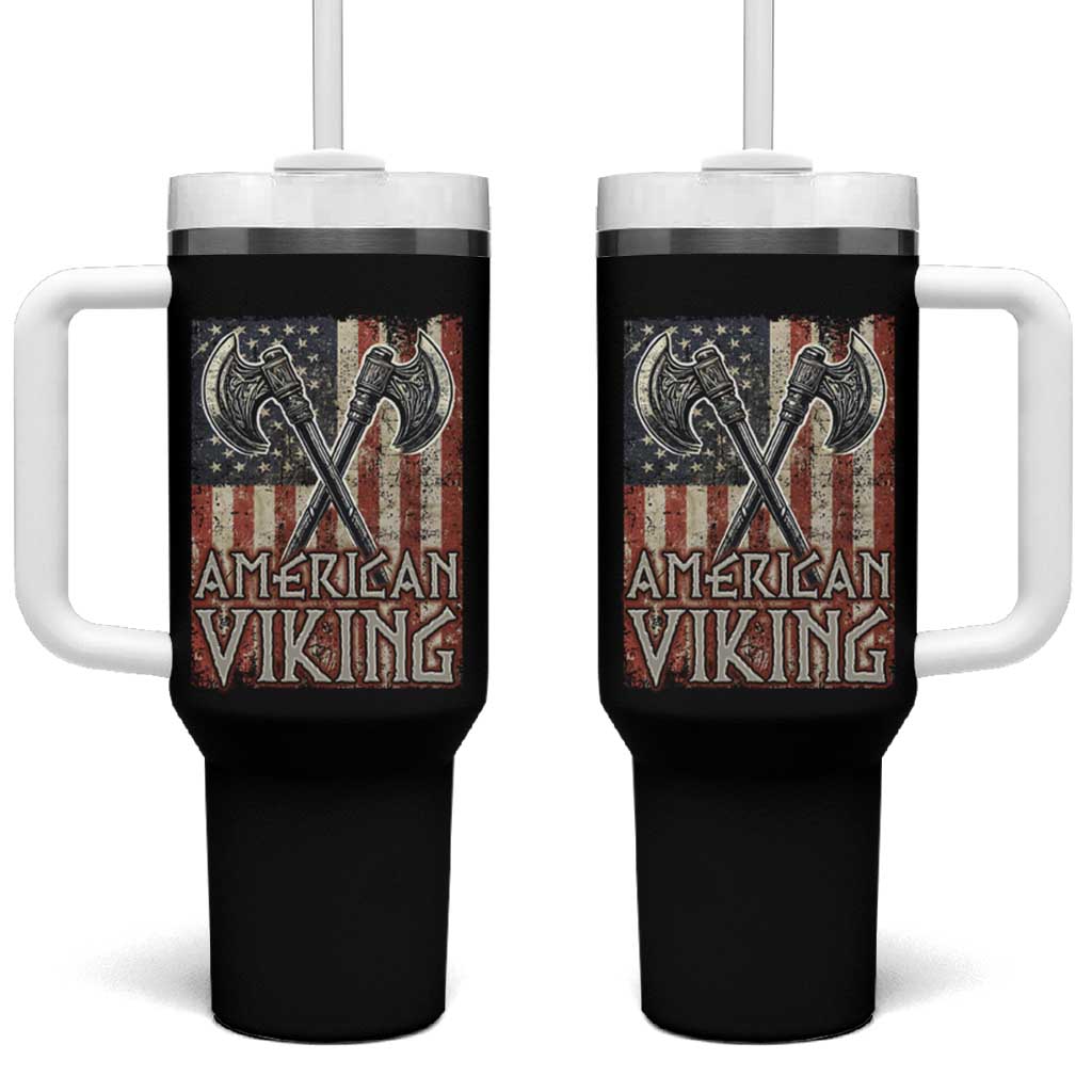 American Viking Tumbler With Handle American Flag Axe Norse Mythology