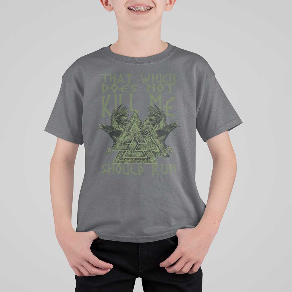 Viking T Shirt For Kid That Which Does Not Kill Me Should Run Valknut