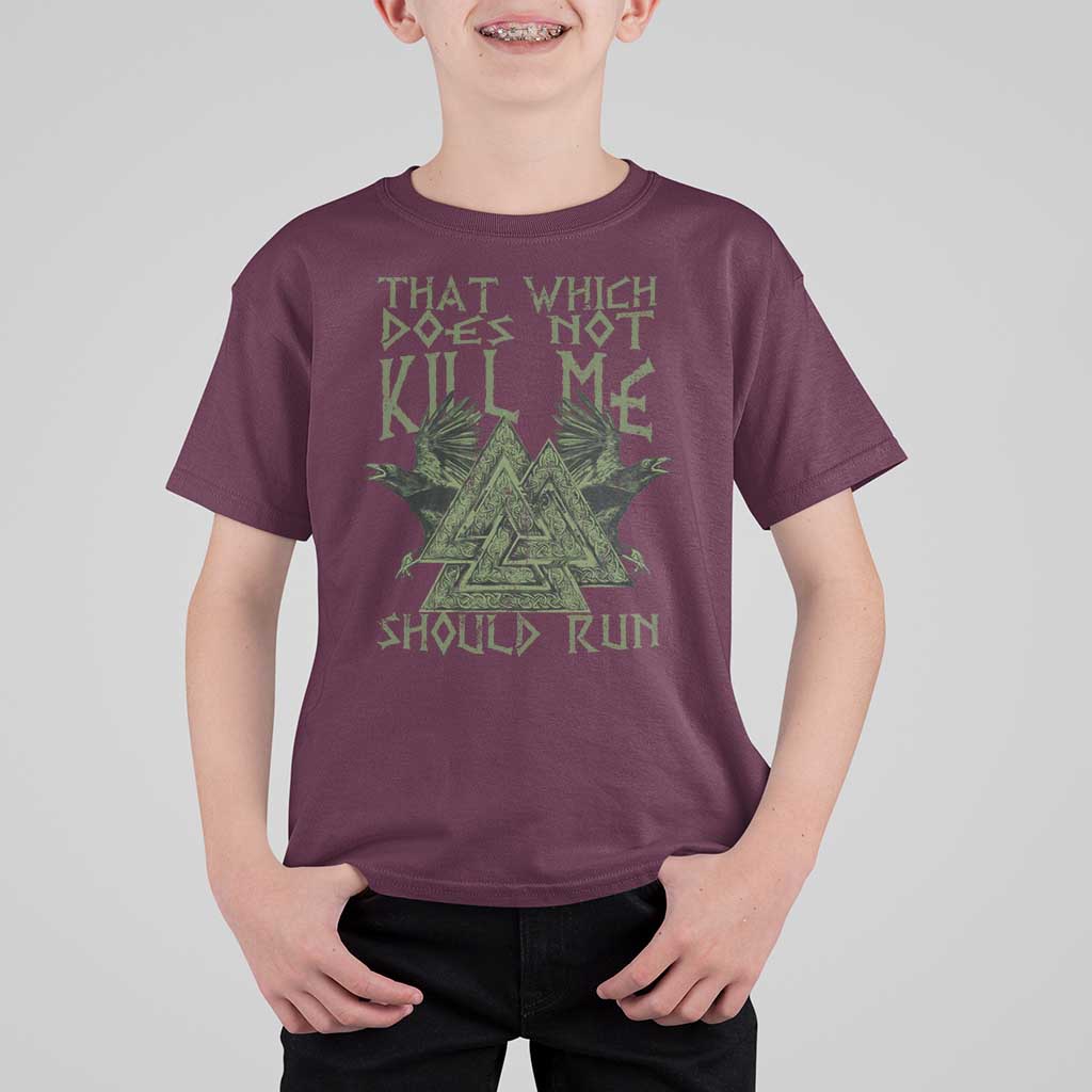 Viking T Shirt For Kid That Which Does Not Kill Me Should Run Valknut