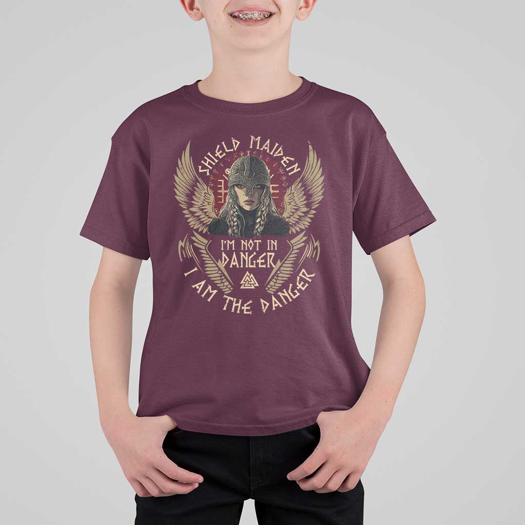 Shield Maiden T Shirt For Kid I Am The Danger Female Warrior Scandinavian Folklore Mythology