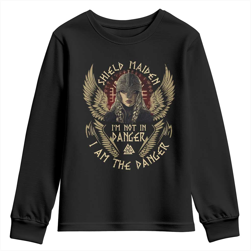 Shield Maiden Youth Sweatshirt I Am The Danger Female Warrior Scandinavian Folklore Mythology