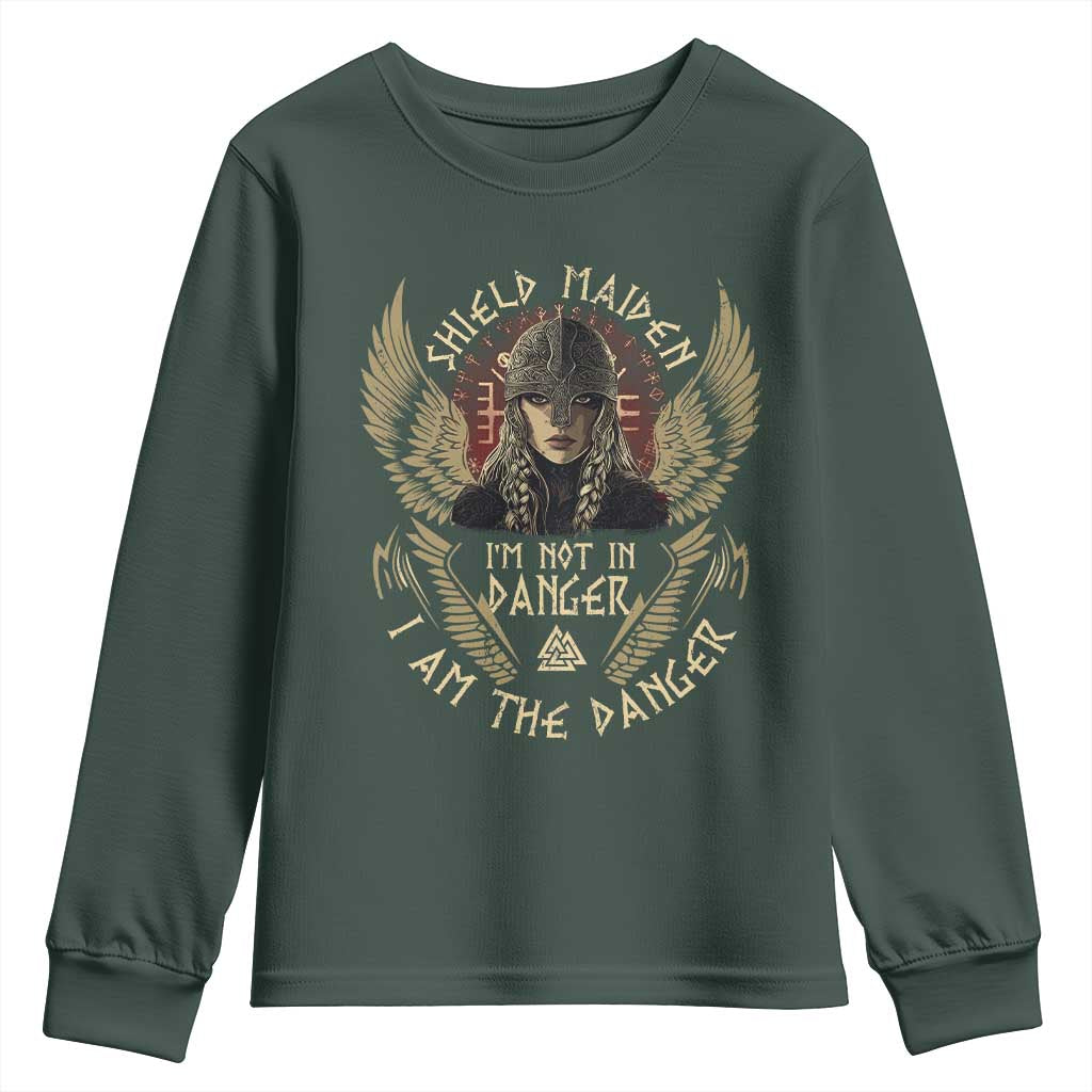Shield Maiden Youth Sweatshirt I Am The Danger Female Warrior Scandinavian Folklore Mythology