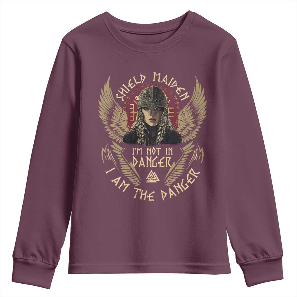 Shield Maiden Youth Sweatshirt I Am The Danger Female Warrior Scandinavian Folklore Mythology