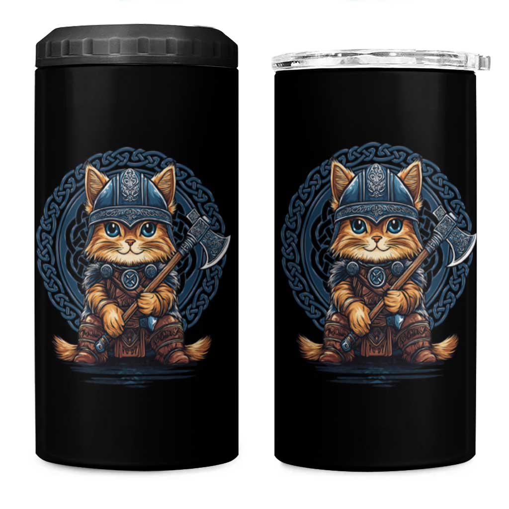 Nordic Norse Viking Cat Warrior 4 in 1 Can Cooler Tumbler
