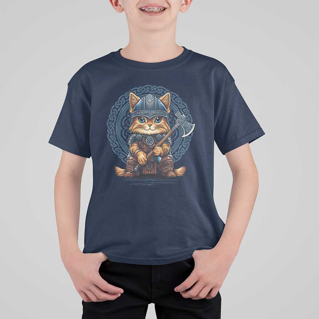 Nordic Norse Viking Cat Warrior T Shirt For Kid