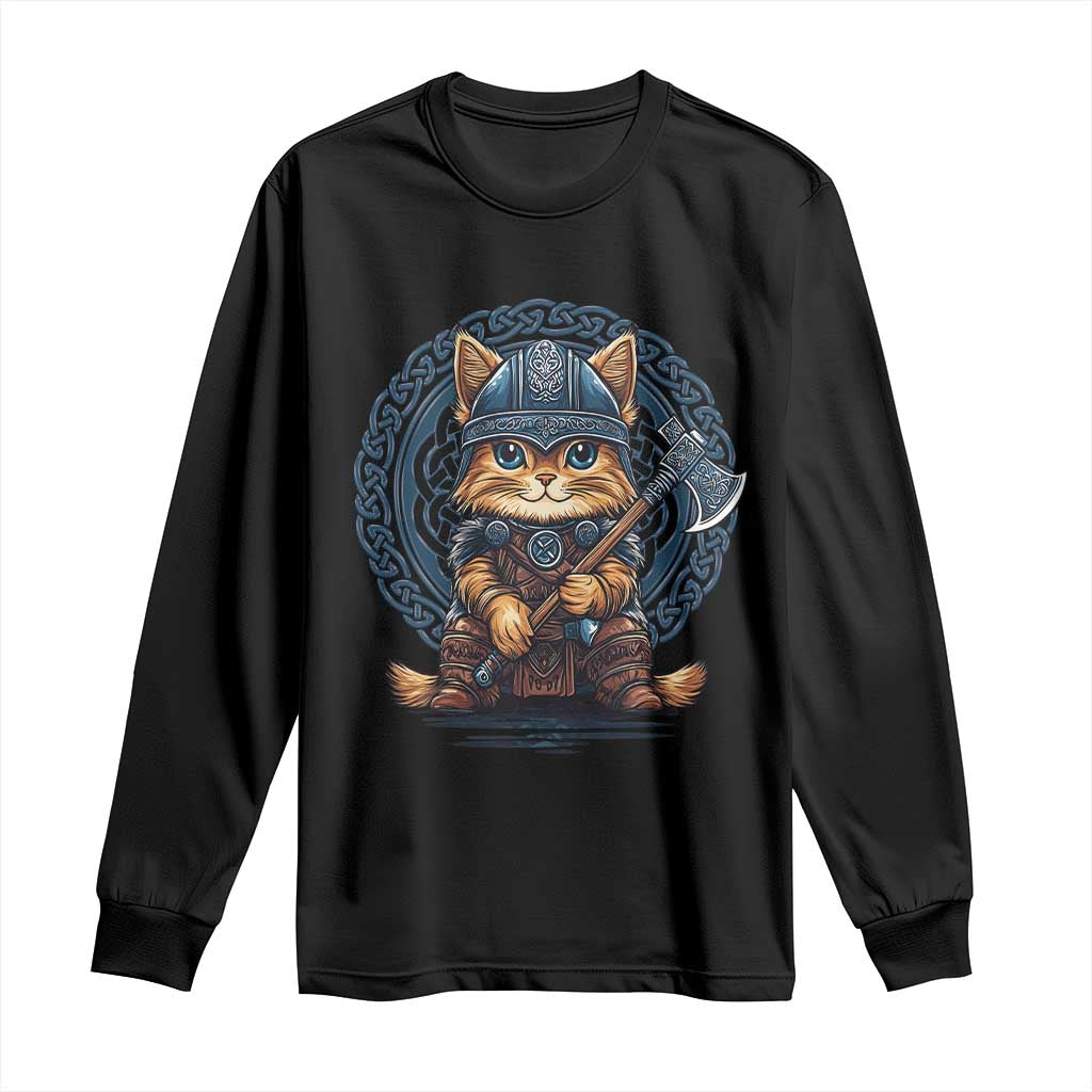 Nordic Norse Viking Cat Warrior Long Sleeve Shirt