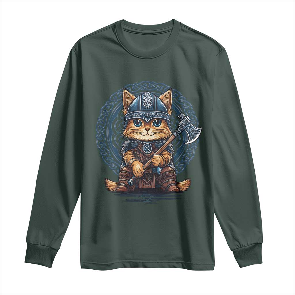 Nordic Norse Viking Cat Warrior Long Sleeve Shirt