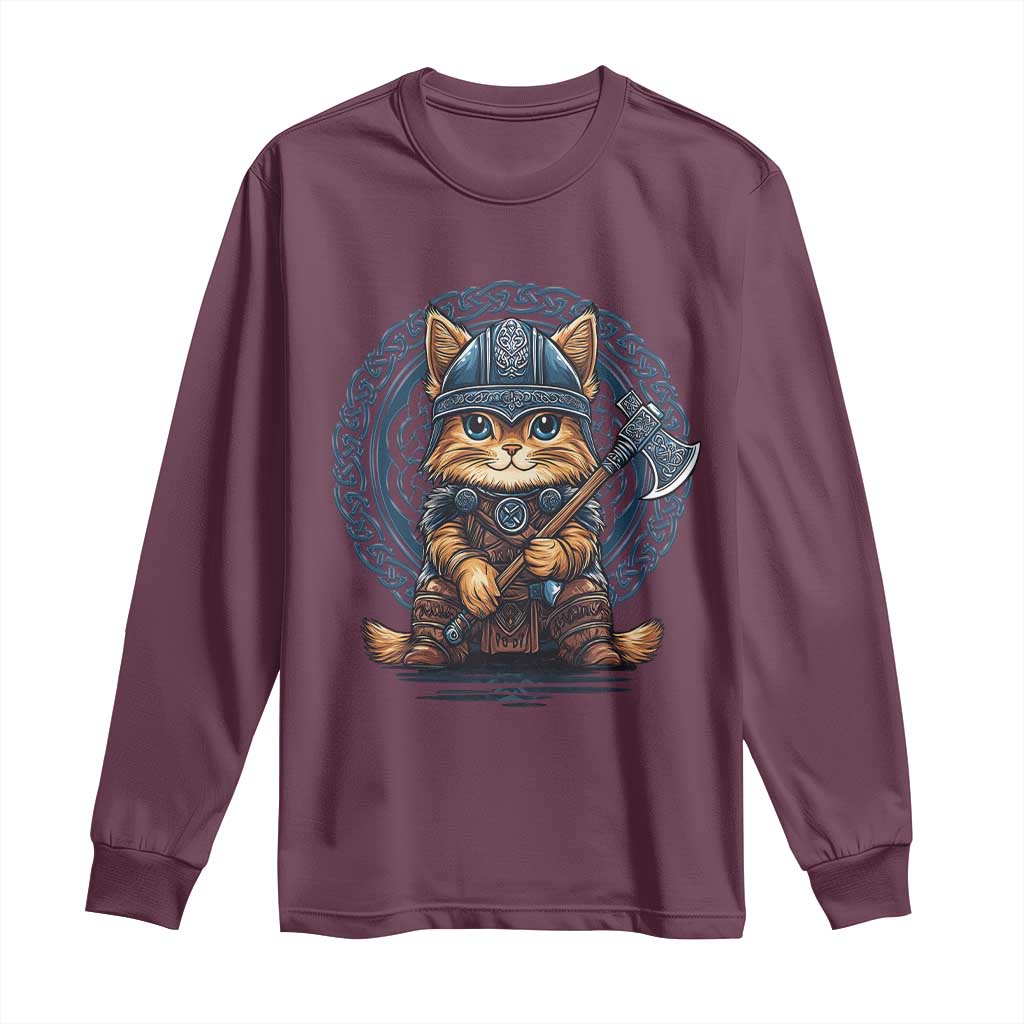 Nordic Norse Viking Cat Warrior Long Sleeve Shirt