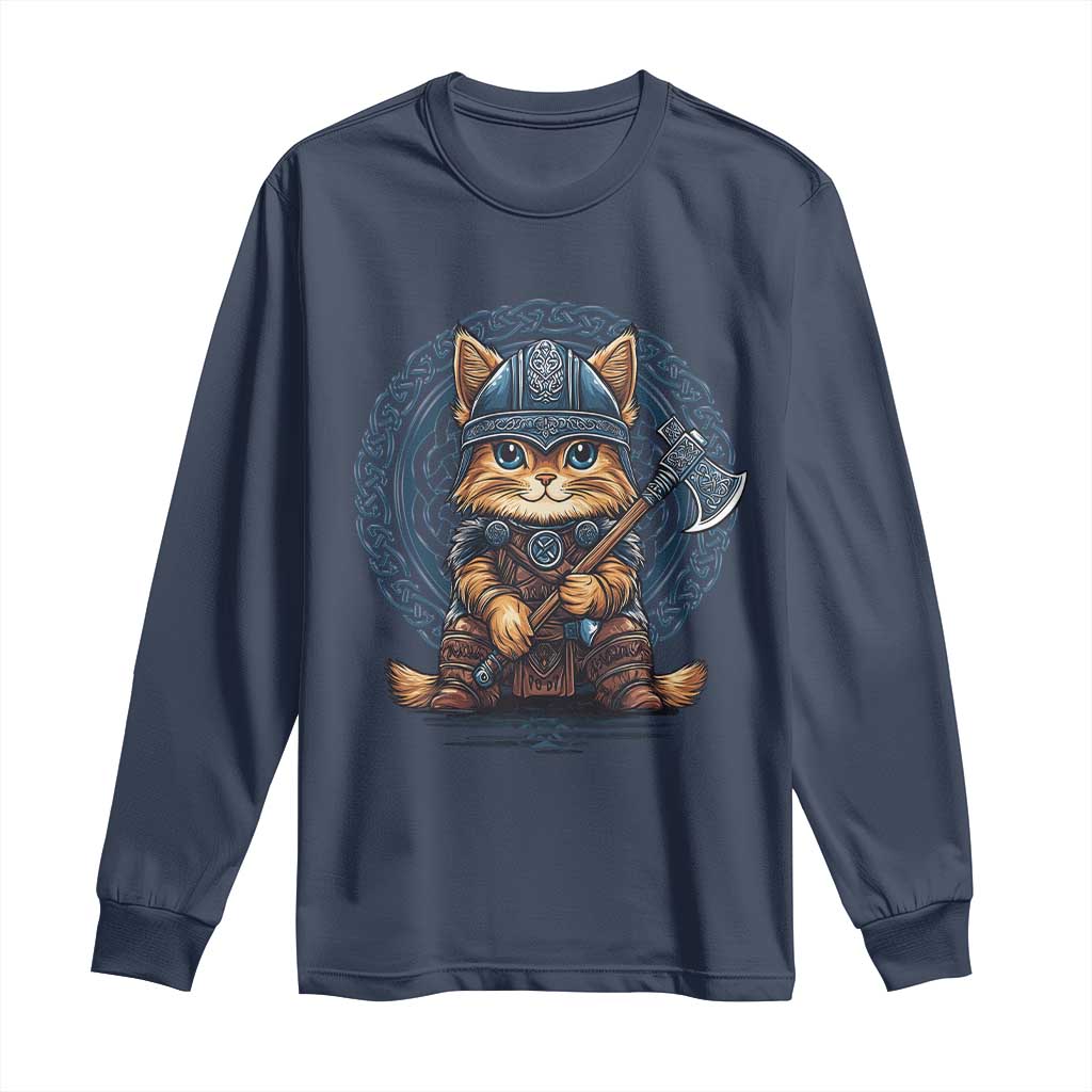 Nordic Norse Viking Cat Warrior Long Sleeve Shirt