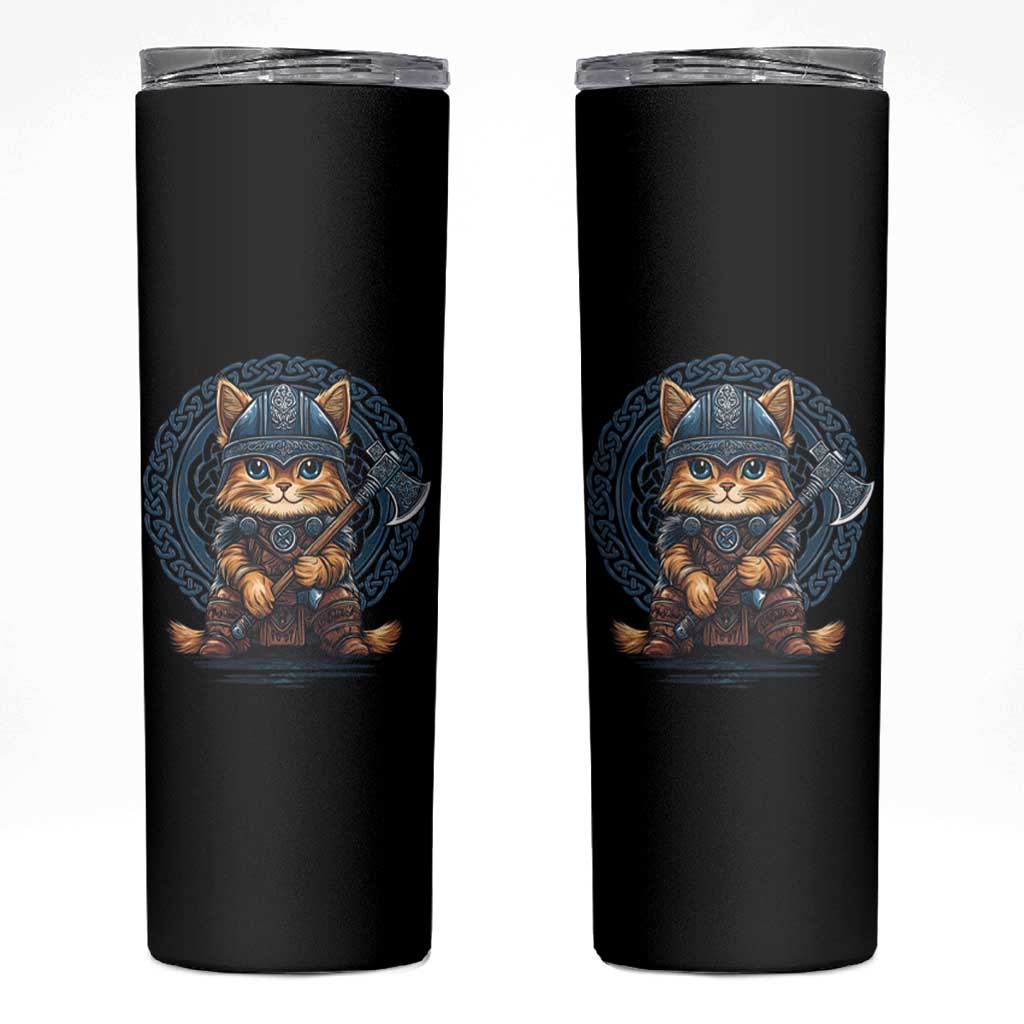 Nordic Norse Viking Cat Warrior Skinny Tumbler