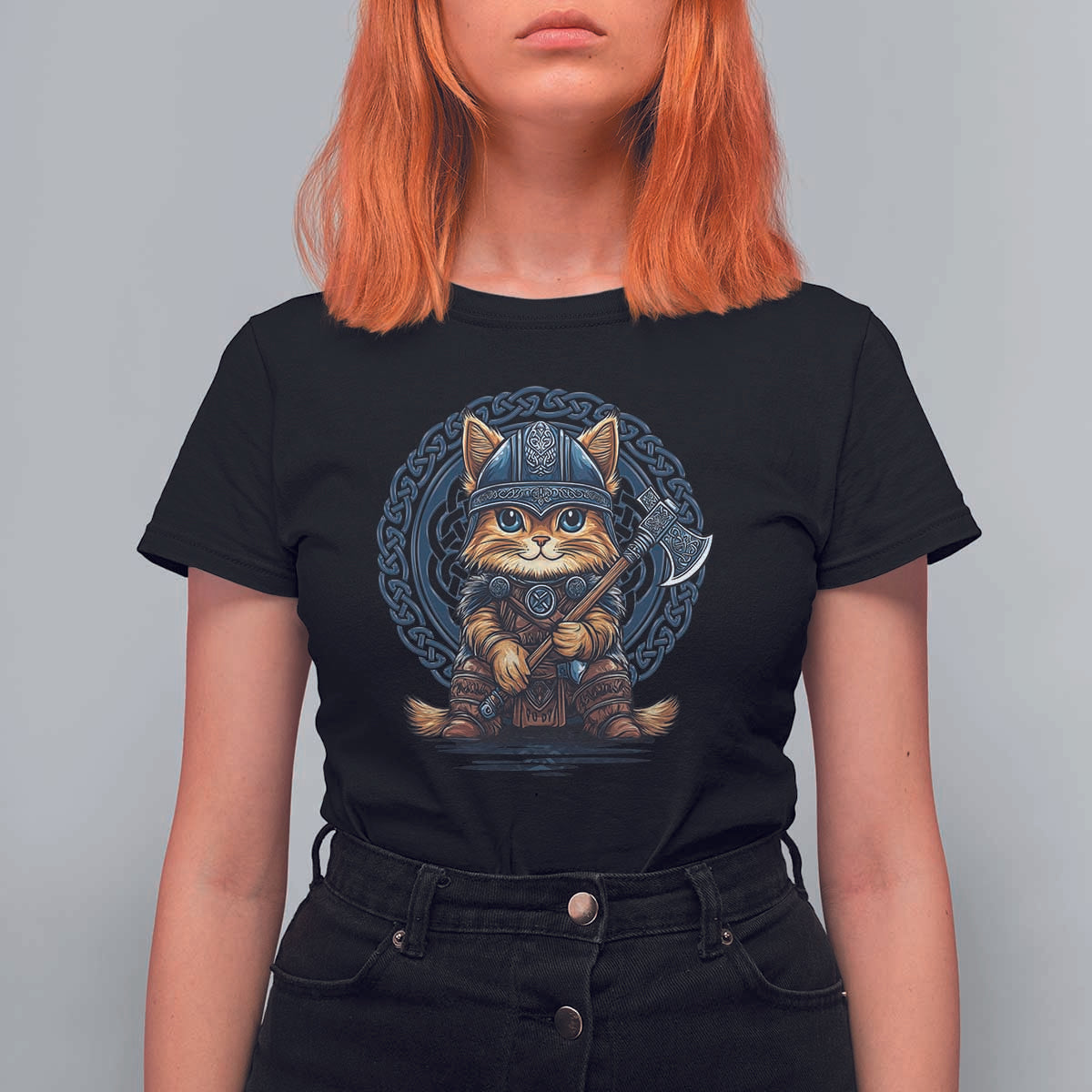 Nordic Norse Viking Cat Warrior T Shirt For Women