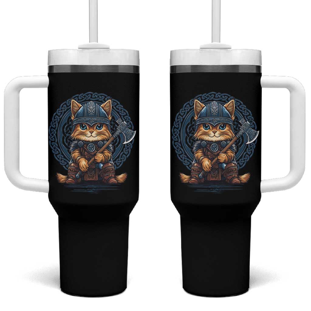 Nordic Norse Viking Cat Warrior Tumbler With Handle