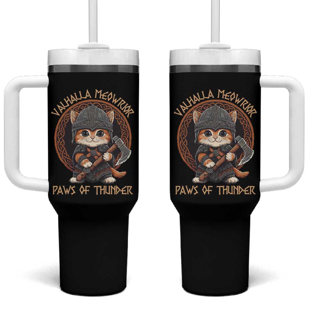 Viking Cat Tumbler With Handle Norse Mythology Cat Warrior