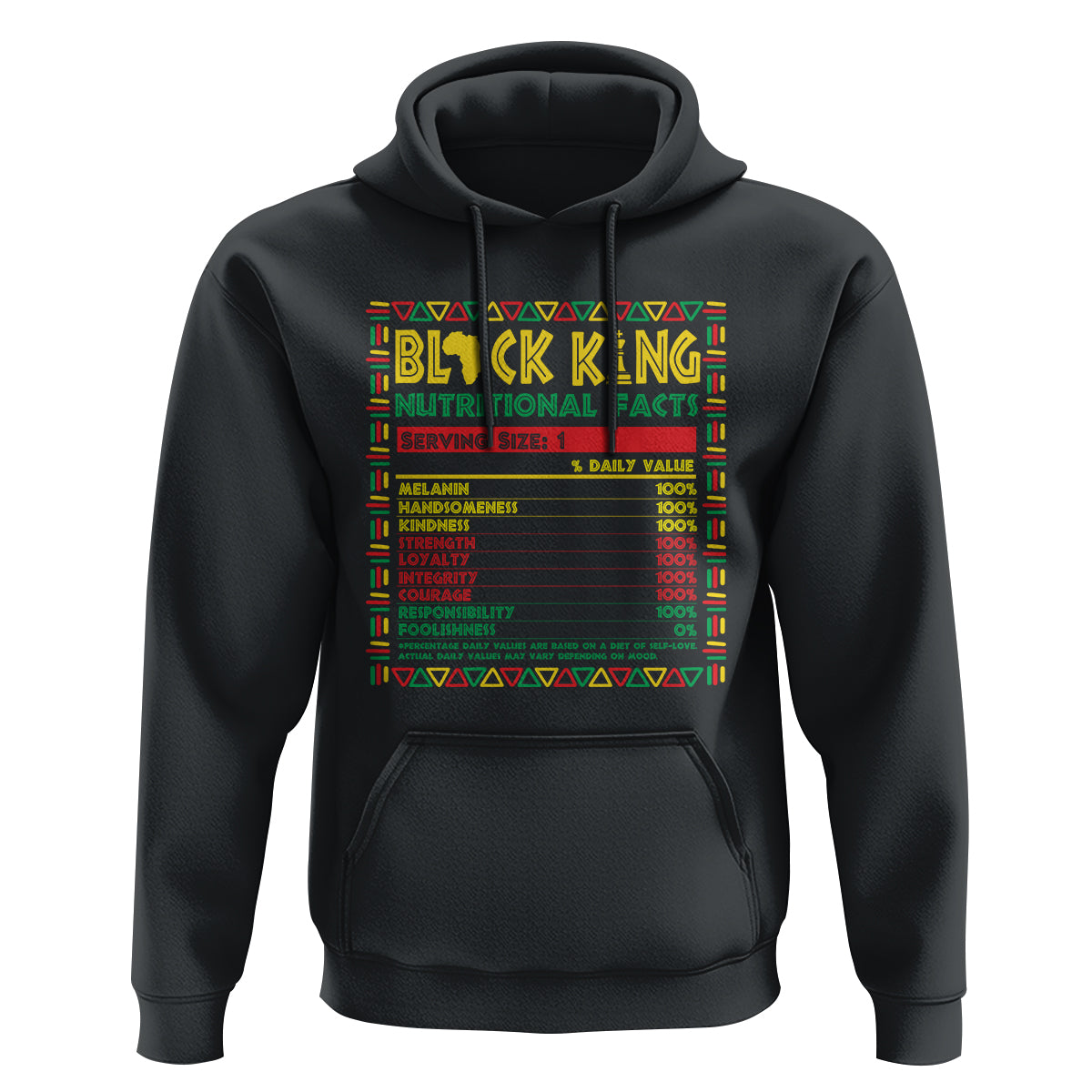 Juneteenth Hoodie Black King Nutritional Facts - Wonder Print Shop