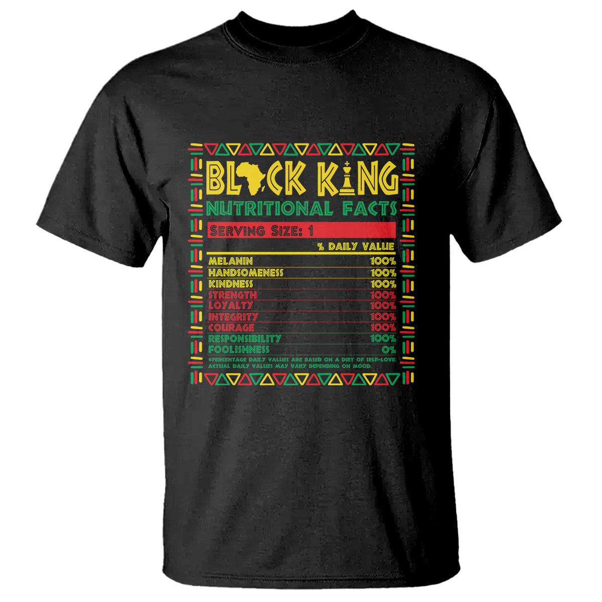 Juneteenth T Shirt Black King Nutritional Facts - Wonder Print Shop
