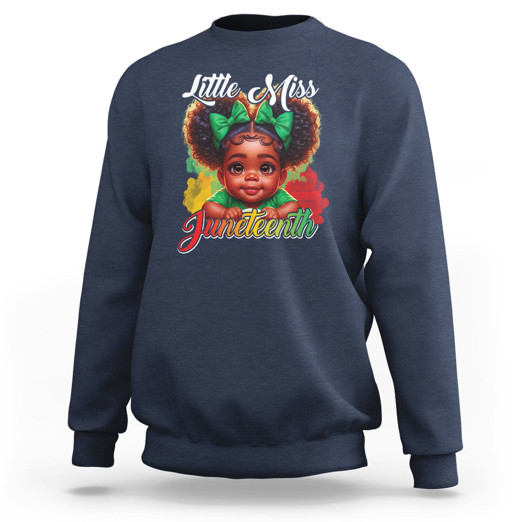 Little Miss Juneteenth Sweatshirt Cute Melanin Black Girls Kids - Wonder Print Shop