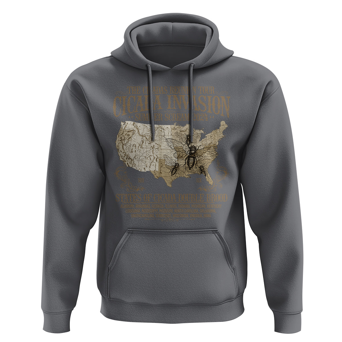 The Cicada Reunion U.S Tour 2024 Hoodie States Of Cicada Double Brood XIII & XIX American Map - Wonder Print Shop