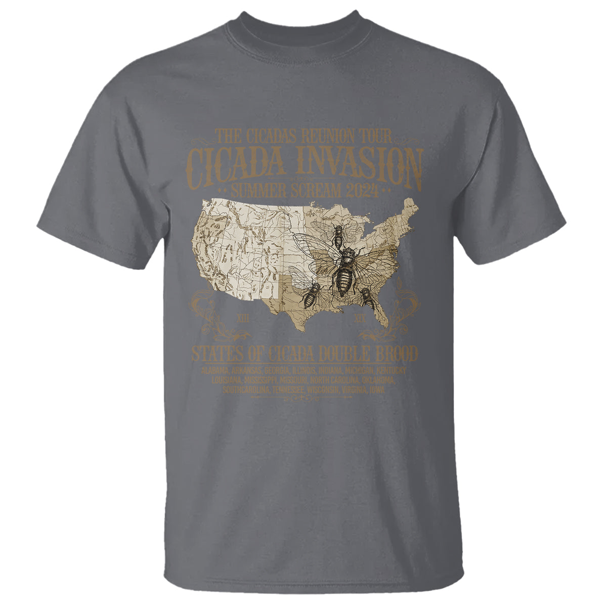 The Cicada Reunion U.S Tour 2024 T Shirt States Of Cicada Double Brood XIII & XIX American Map - Wonder Print Shop