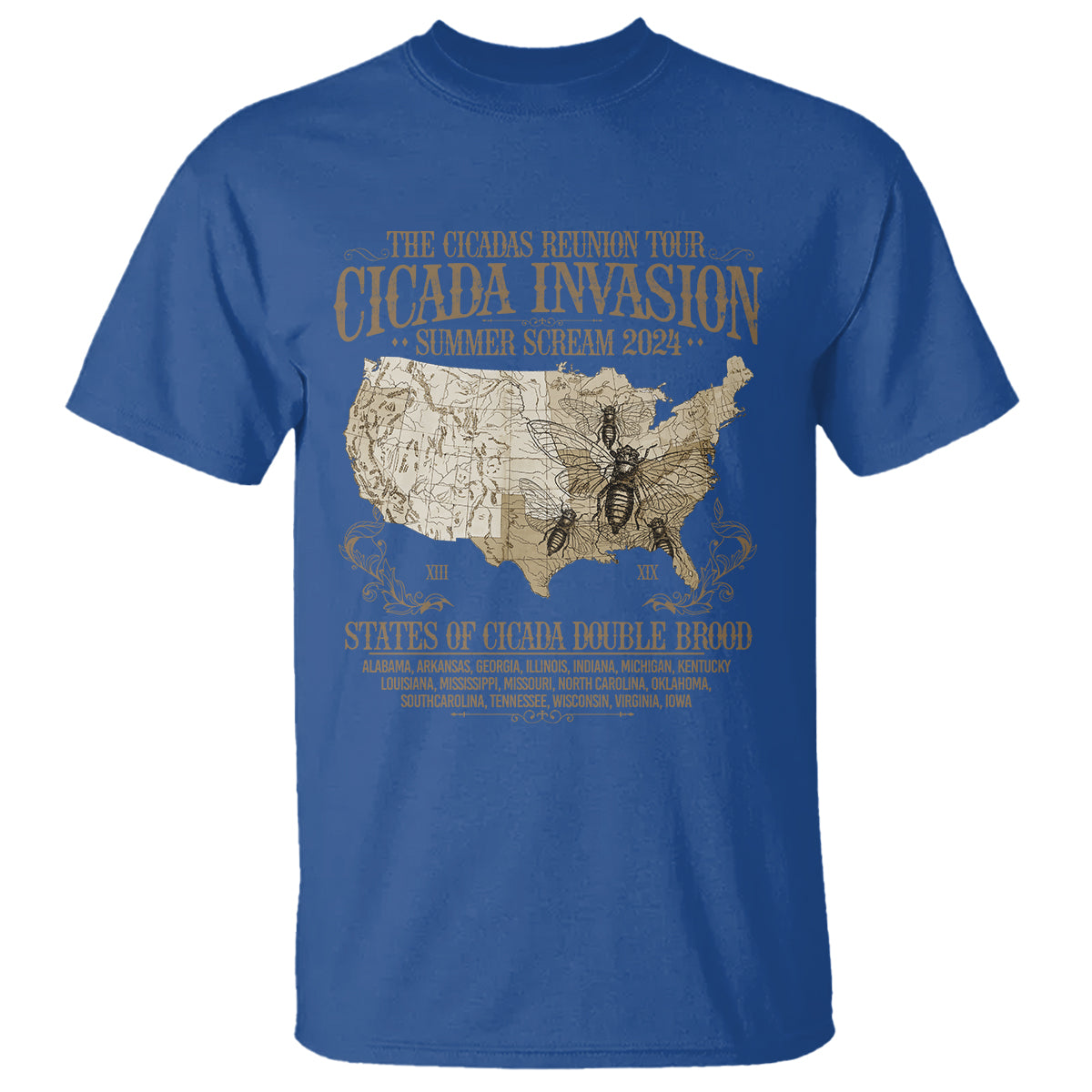 The Cicada Reunion U.S Tour 2024 T Shirt States Of Cicada Double Brood XIII & XIX American Map - Wonder Print Shop