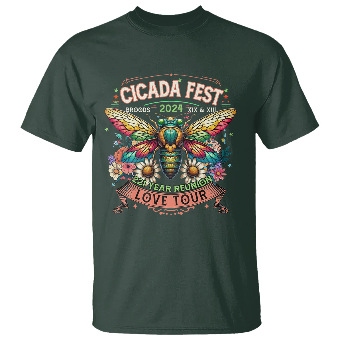 Cicada Fest 2024 T Shirt Broods XIII & XIX 221 Year Reunion Tour - Wonder Print Shop