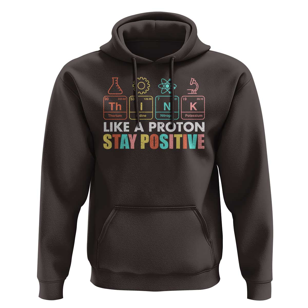 Funny Science Hoodie Think Like A Proton Stay Positive Retro - Wonder Print Shop