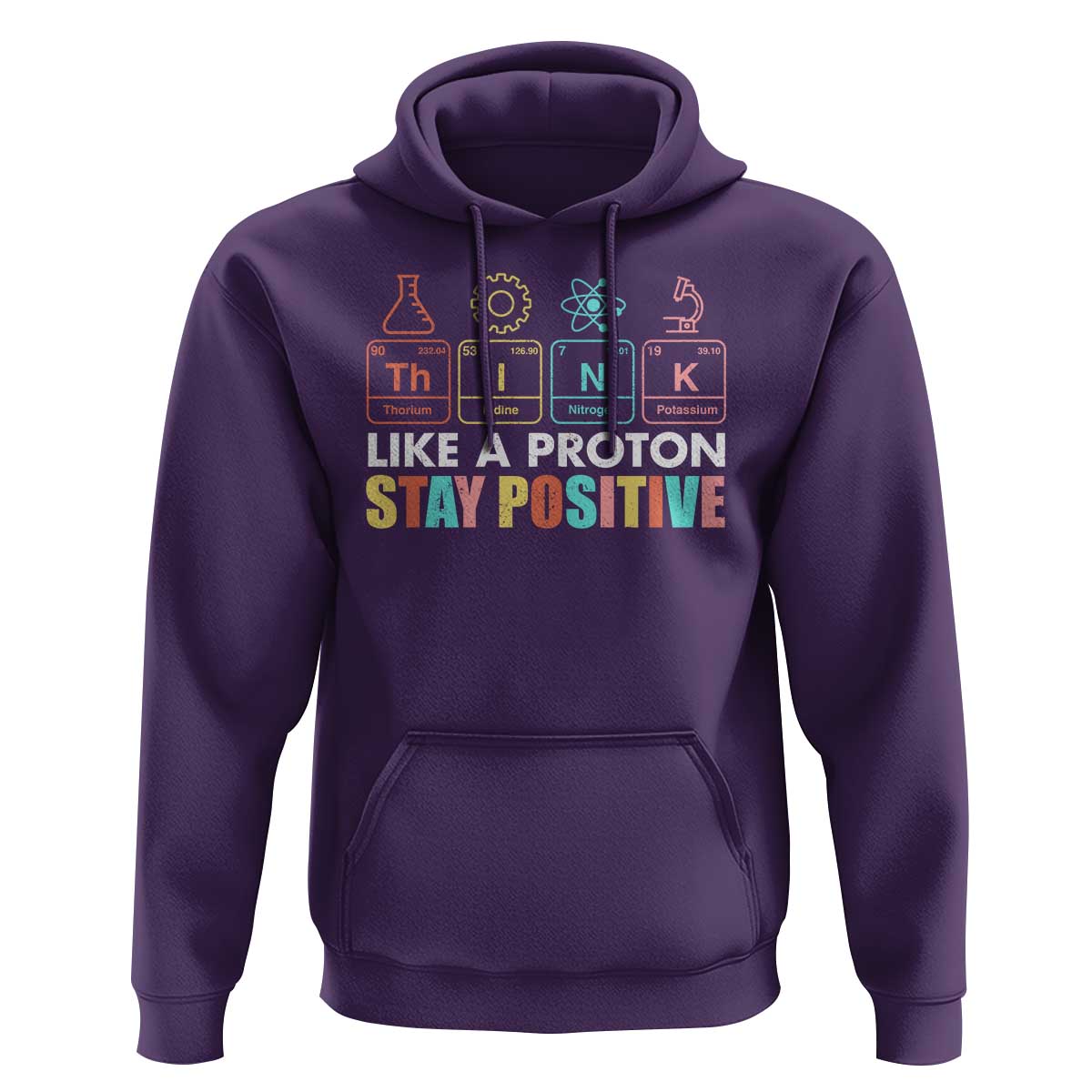 Funny Science Hoodie Think Like A Proton Stay Positive Retro - Wonder Print Shop