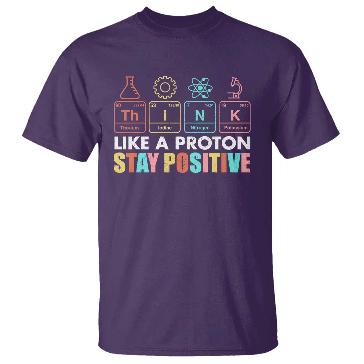 Funny Science T Shirt Think Like A Proton Stay Positive Retro - Wonder Print Shop