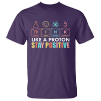 Funny Science T Shirt Think Like A Proton Stay Positive Retro - Wonder Print Shop