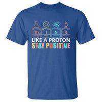 Funny Science T Shirt Think Like A Proton Stay Positive Retro - Wonder Print Shop
