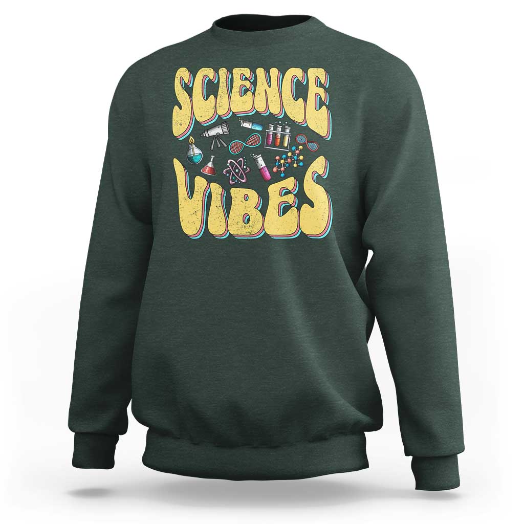 Science Vibes Back To School Retro Groovy Teacher Sweatshirt - Wonder Print Shop