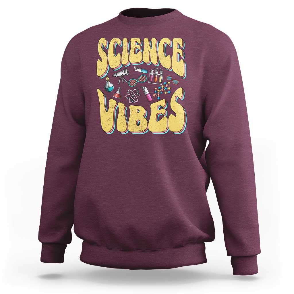 Science Vibes Back To School Retro Groovy Teacher Sweatshirt - Wonder Print Shop