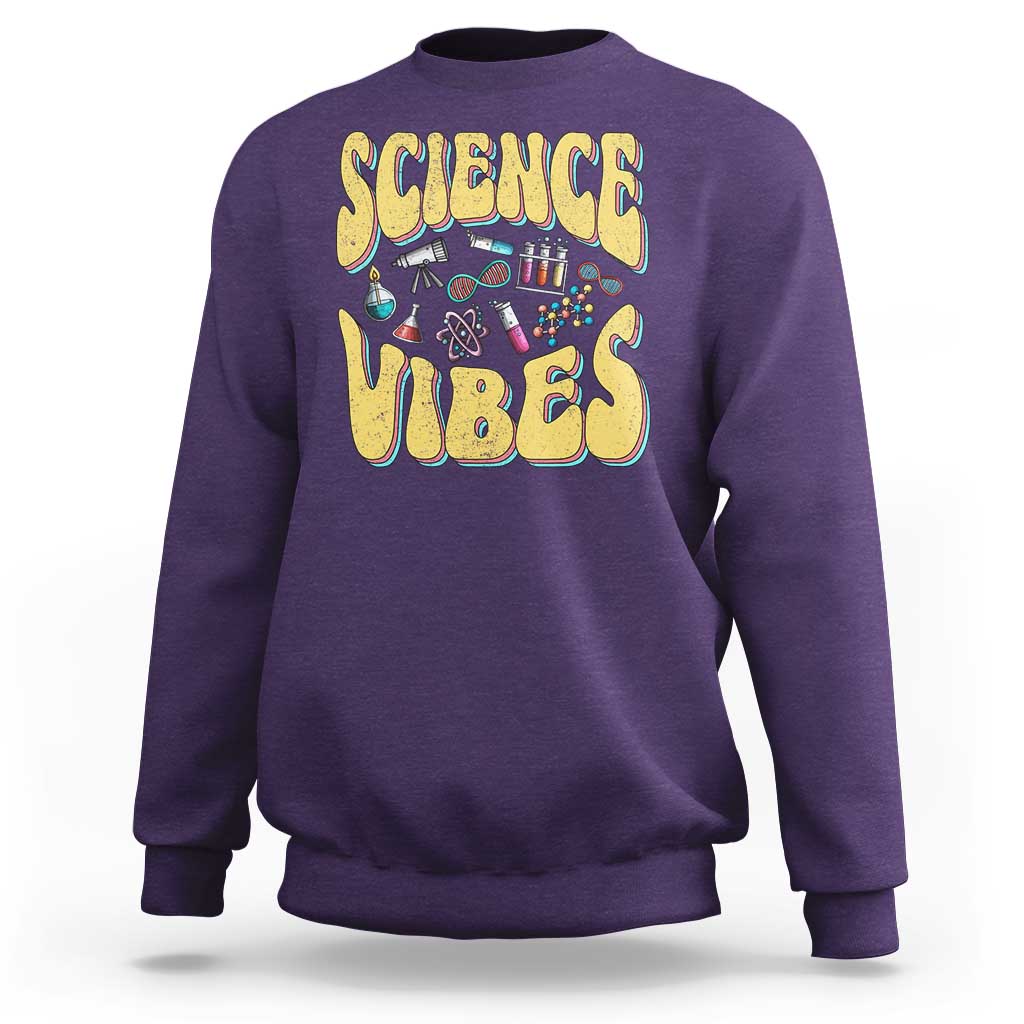 Science Vibes Back To School Retro Groovy Teacher Sweatshirt - Wonder Print Shop