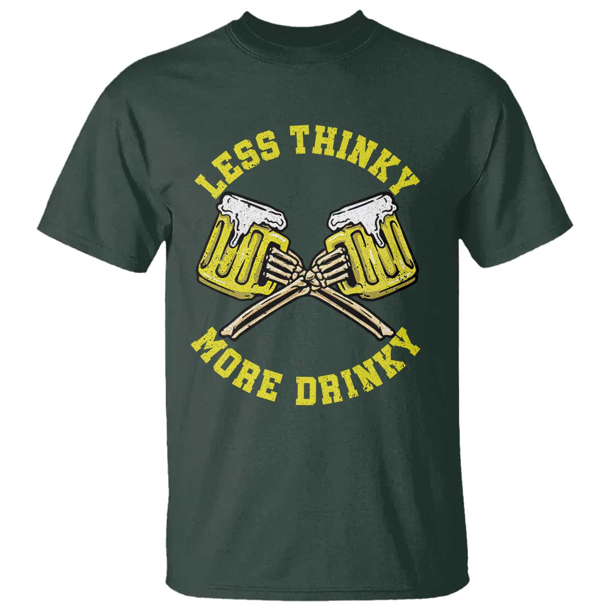 Funny Beer Lover T Shirt Less Thinky More Drinky Skeleton - Wonder Print Shop